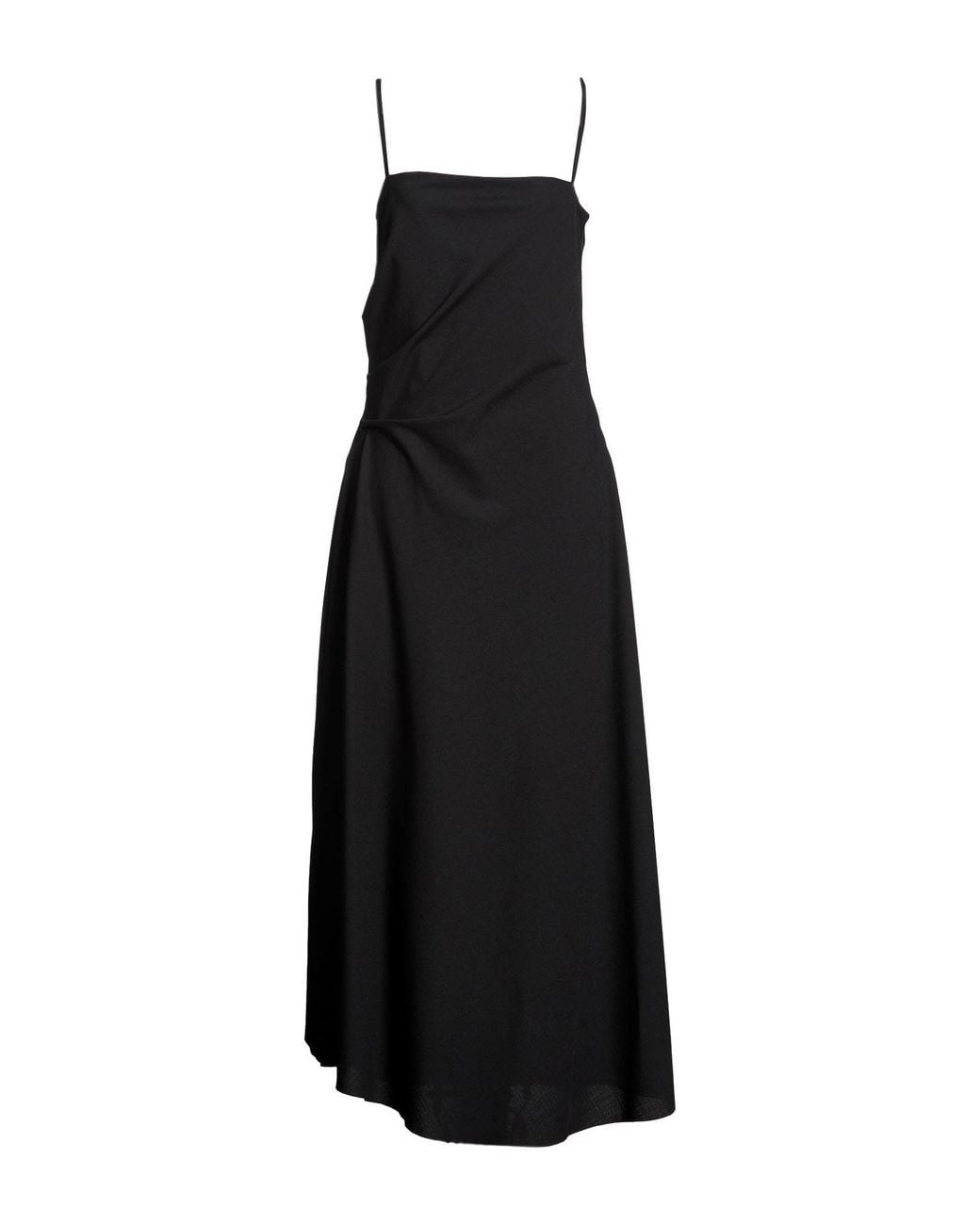 SOLOTRE Black Midi Dress Polyester, Virgin Wool, Elastane