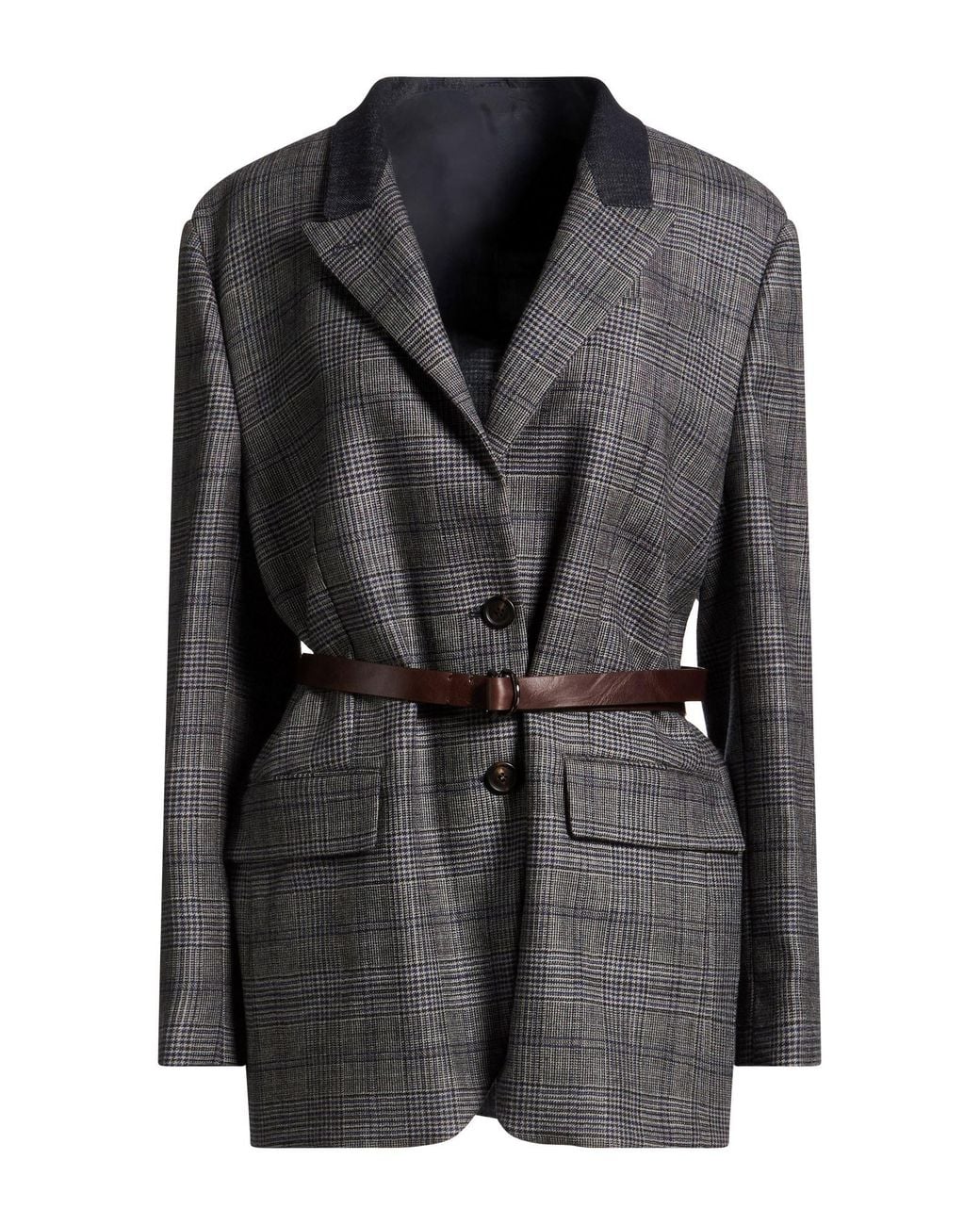 Brunello Cucinelli Black Blazer Virgin Wool, Cotton, Leather, Brass