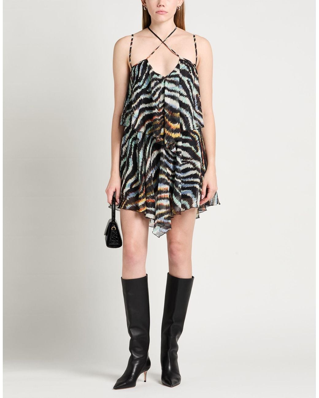 Just Cavalli White Mini Dress Polyester, Metallic Polyester