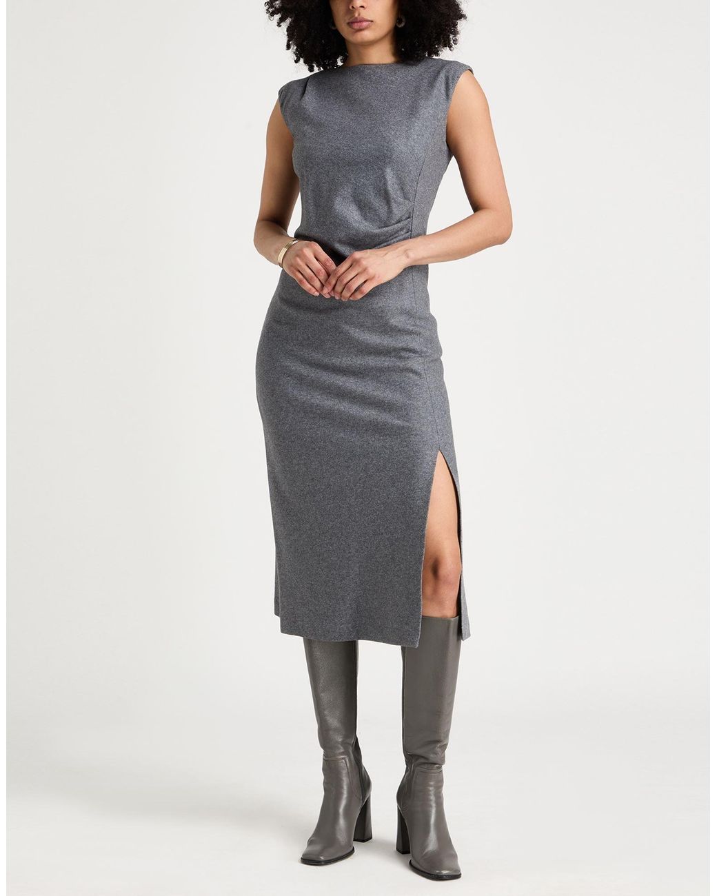 Liviana Conti Gray Midi Dress Cashmere, Polyamide