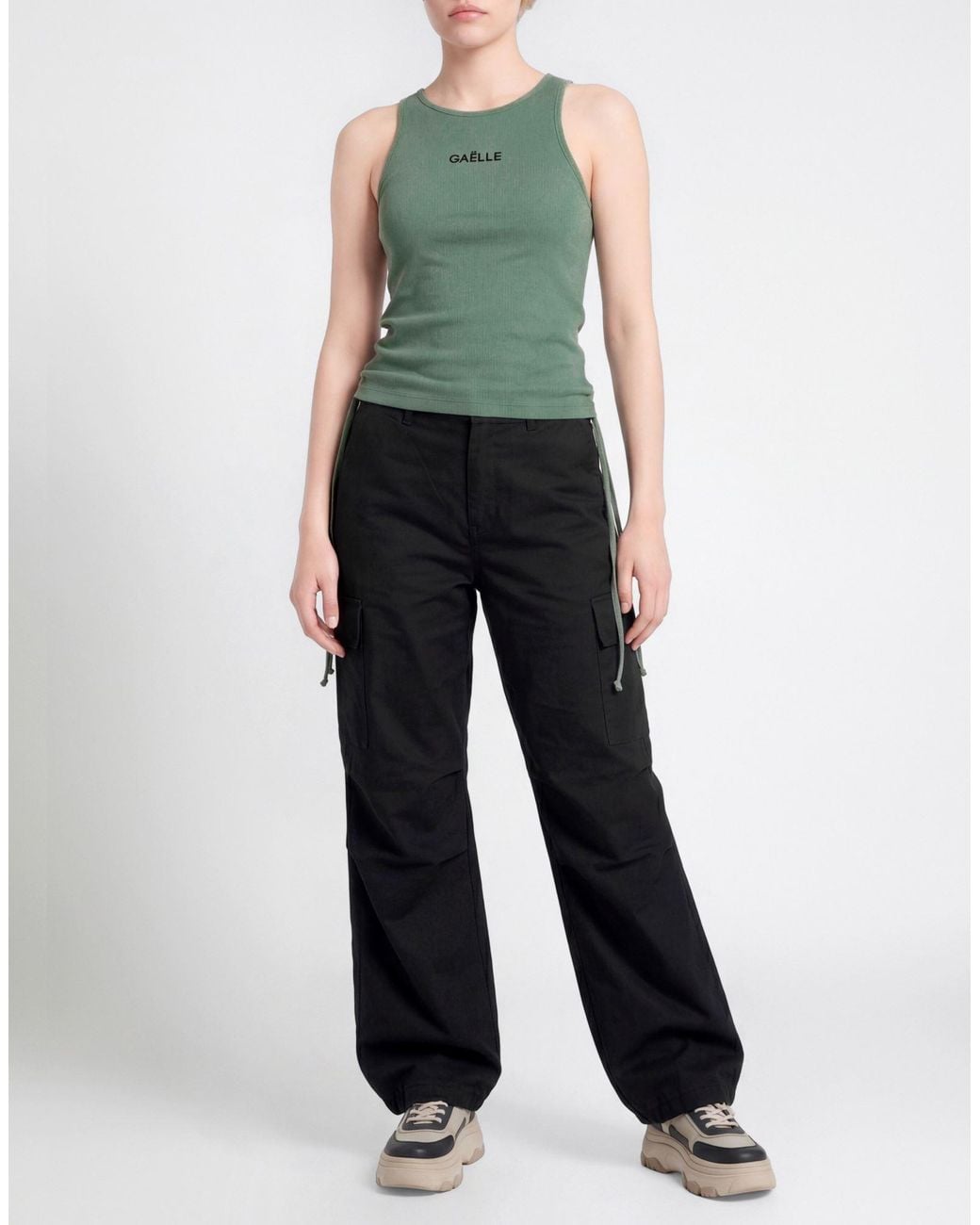 Gaelle Paris Green Military Tank Top Cotton, Elastane