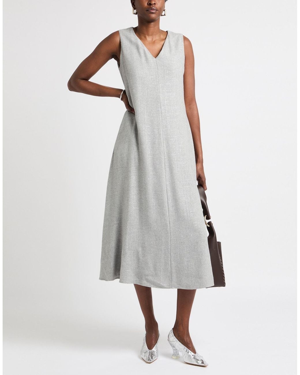 Purotatto White Light Midi Dress Viscose, Wool, Polyester, Polyamide