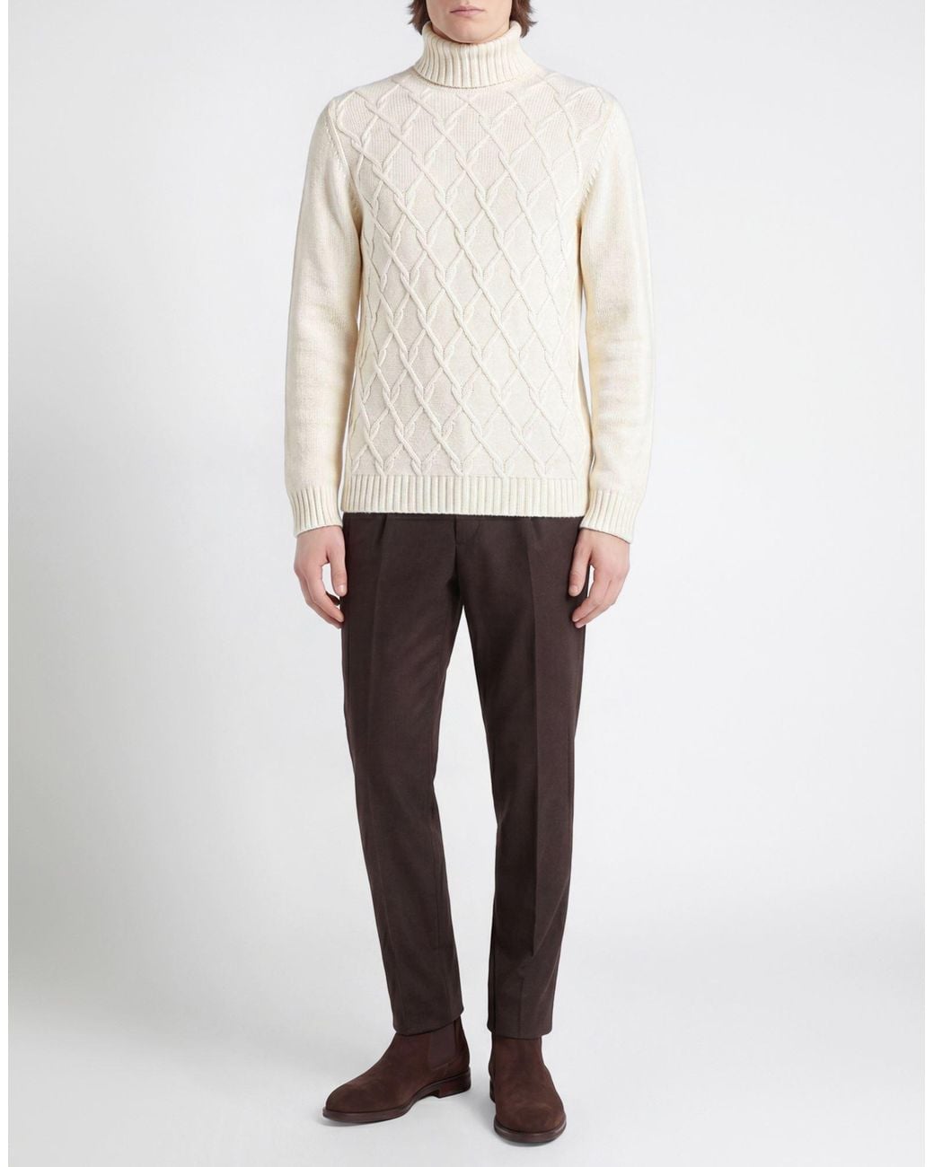 Andrea Fenzi White Turtleneck Wool, Viscose, Polyamide, Cashmere for men