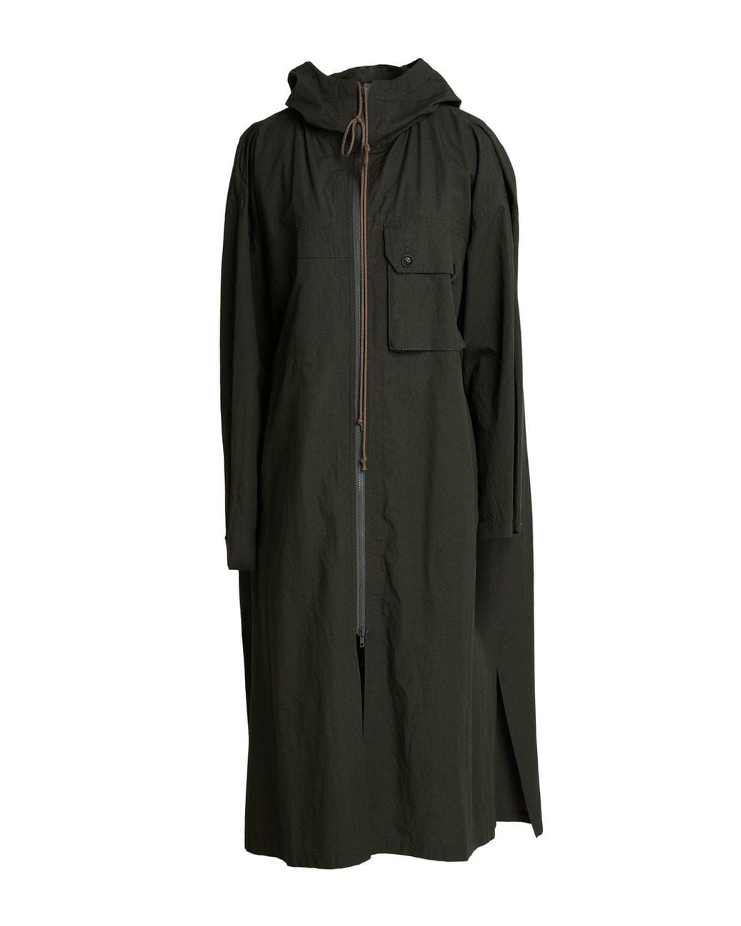 Y's Yohji Yamamoto Black Military Overcoat & Trench Coat Cotton, Linen