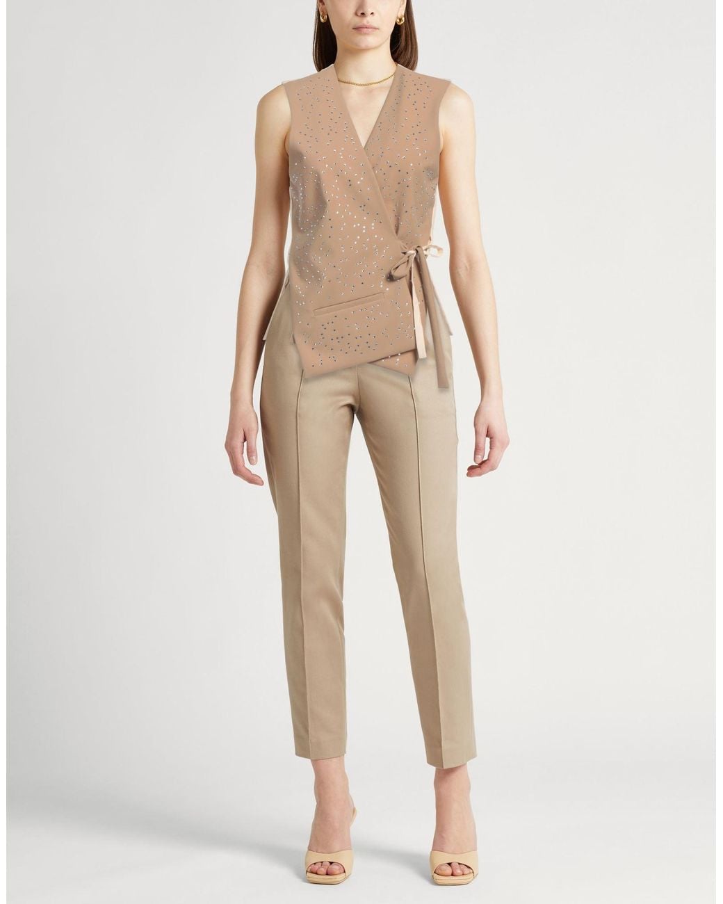 Alysi Natural Sand Tailored Vest Polyester, Virgin Wool, Elastane