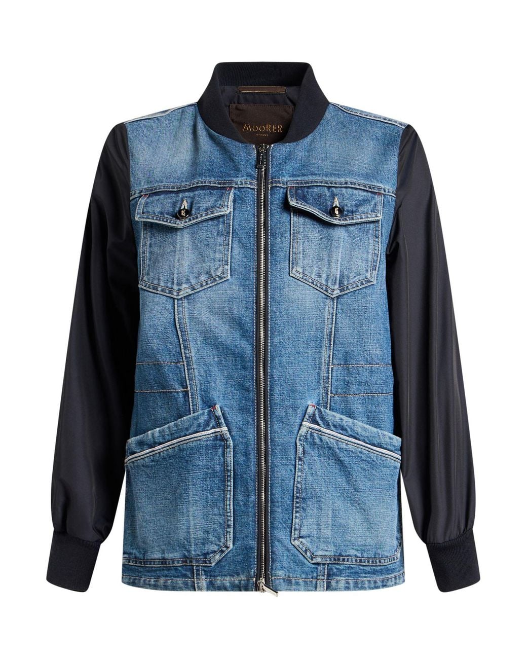 Moorer Blue Denim Outerwear Polyester, Viscose