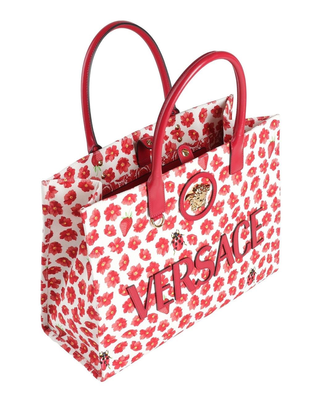 Versace Red Handbag Textile Fibers