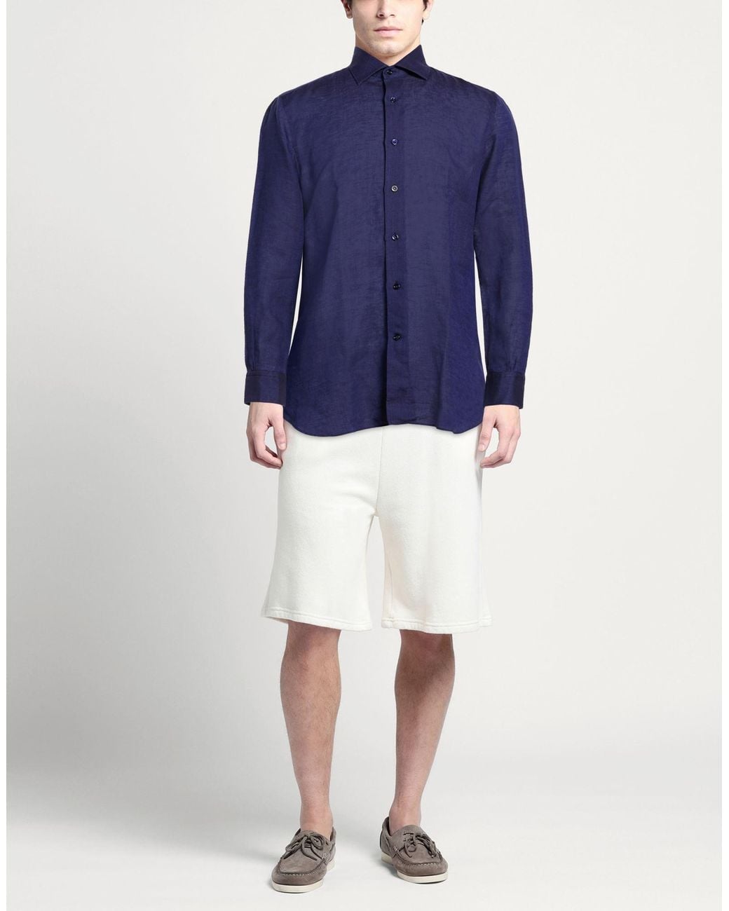 Mazzarelli Blue Shirt Linen for men