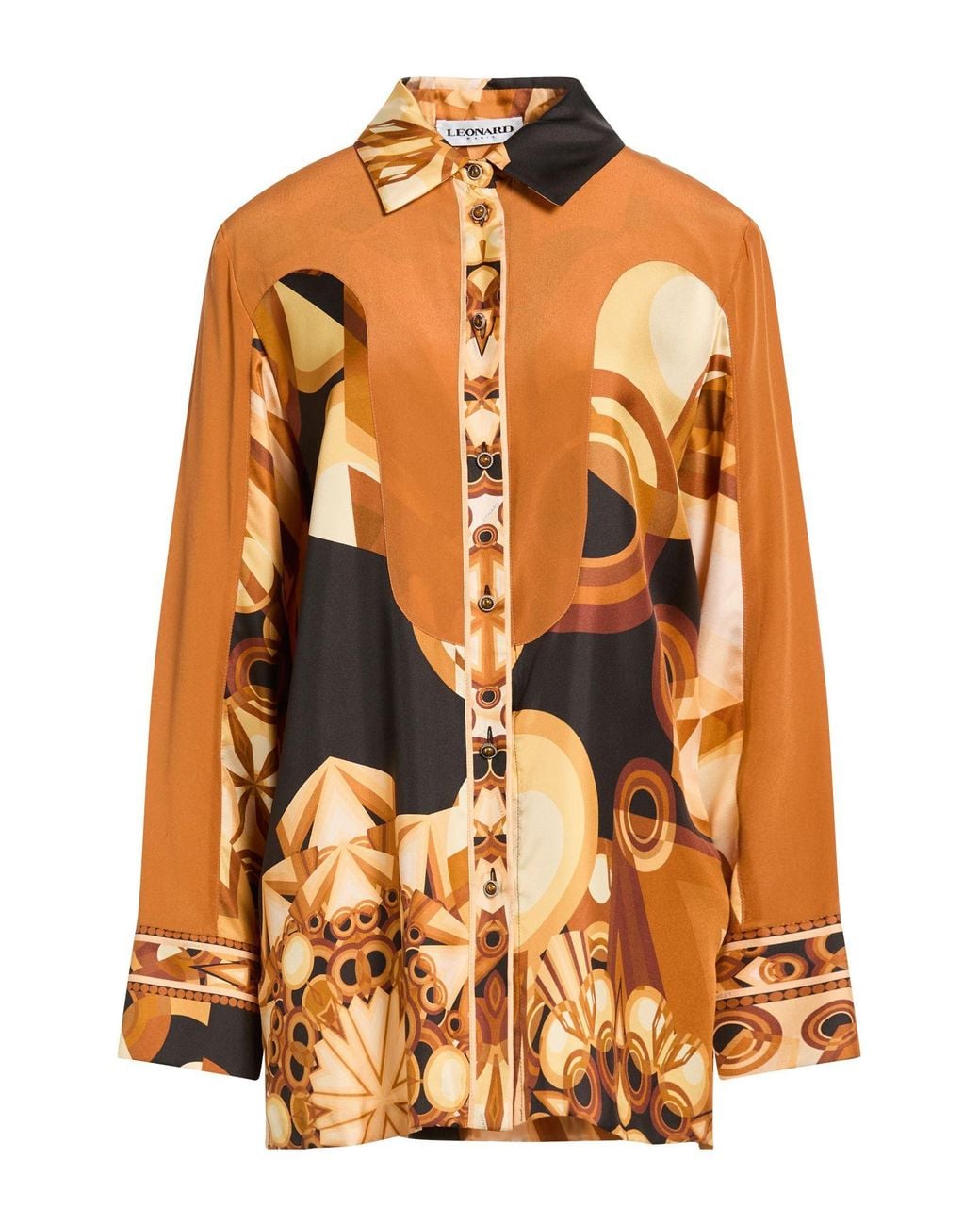 LEONARD Paris Orange Tan Shirt Silk