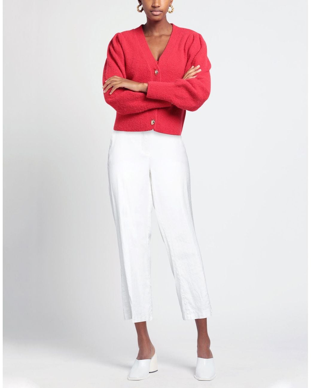 Cambio White Pants Linen, Cotton, Elastane