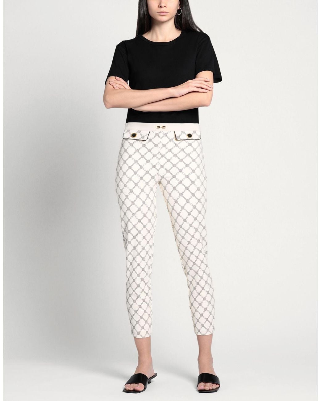 Elisabetta Franchi White Cream Pants Polyester, Elastane