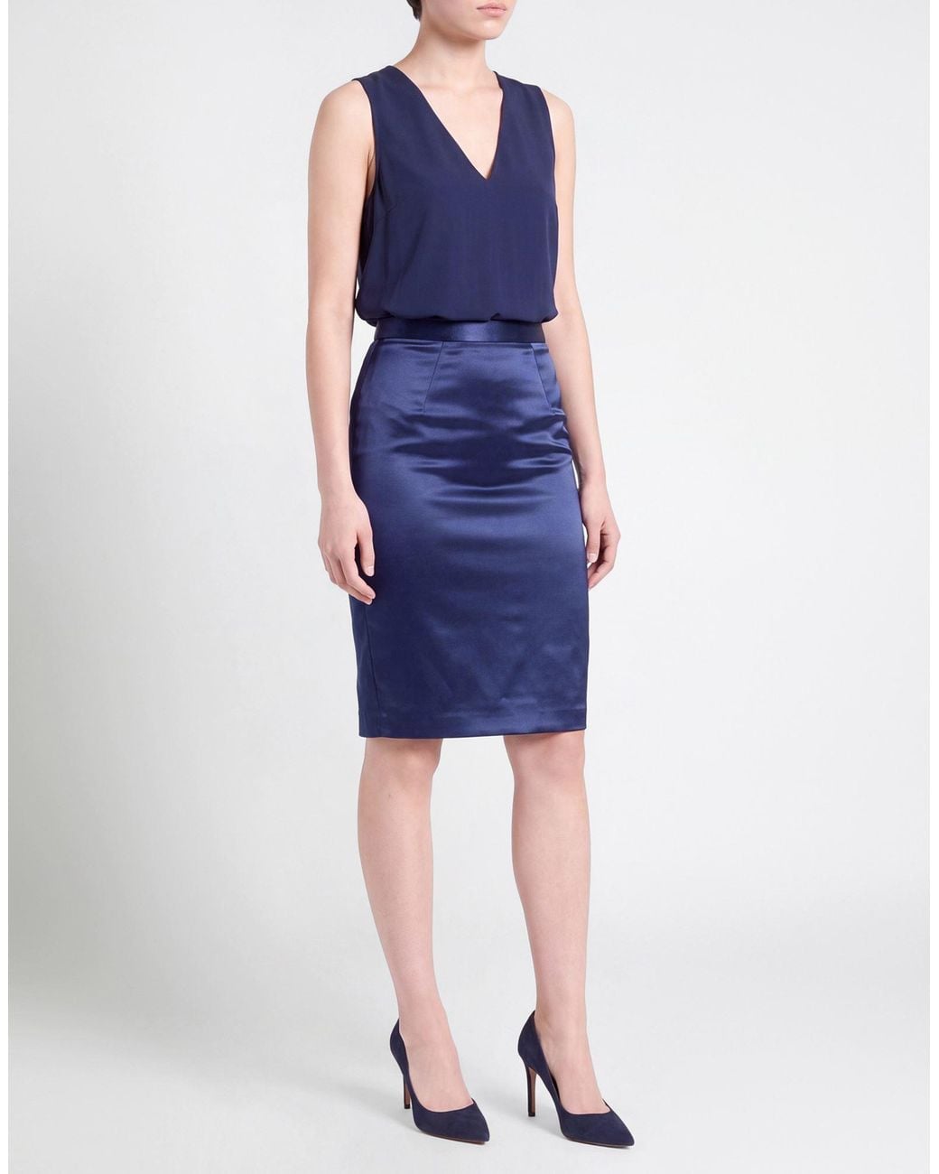 Elisabetta Franchi Blue Midnight Midi Skirt Acetate, Polyamide, Elastane