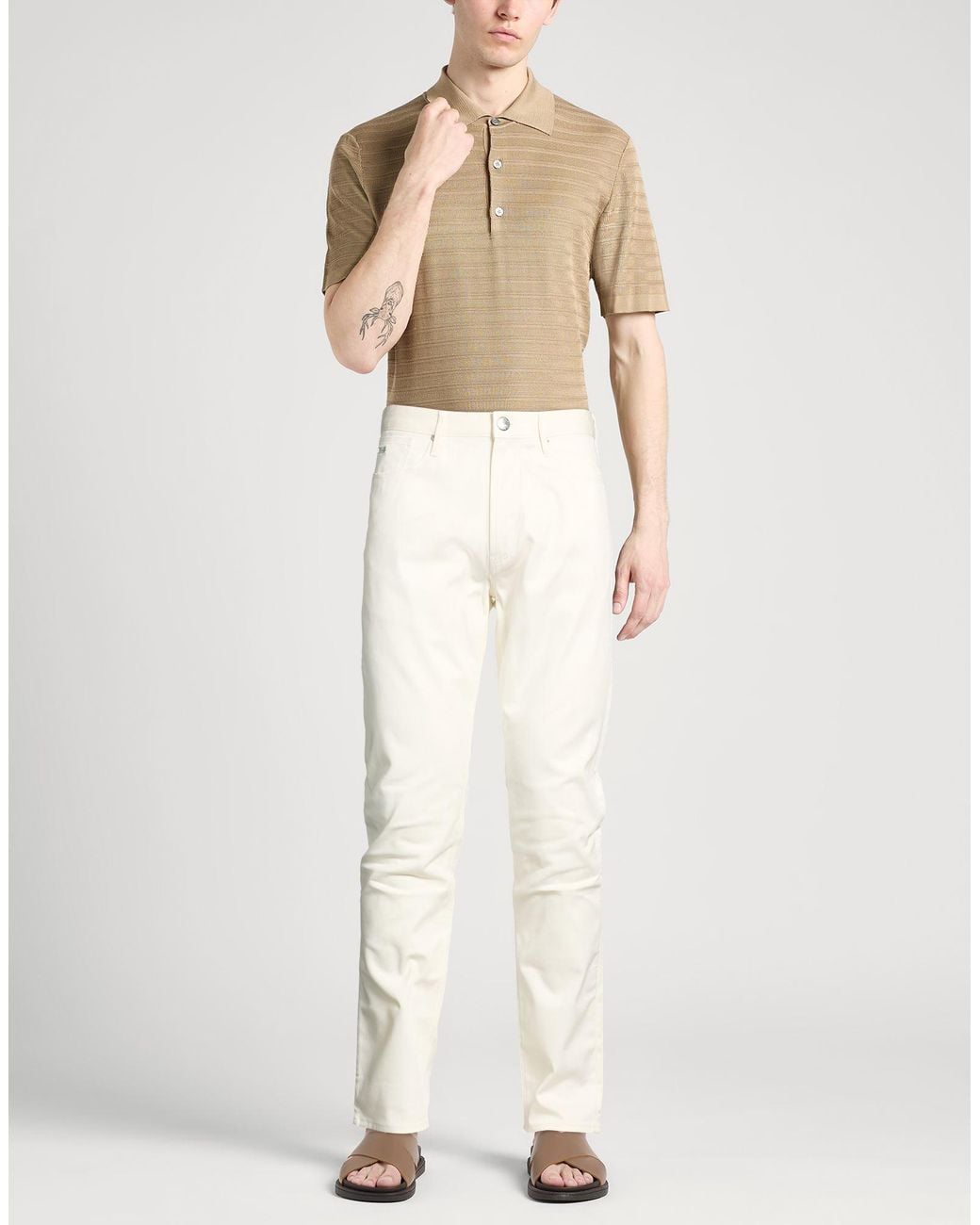 Emporio Armani White Pants Cotton, Elastane for men