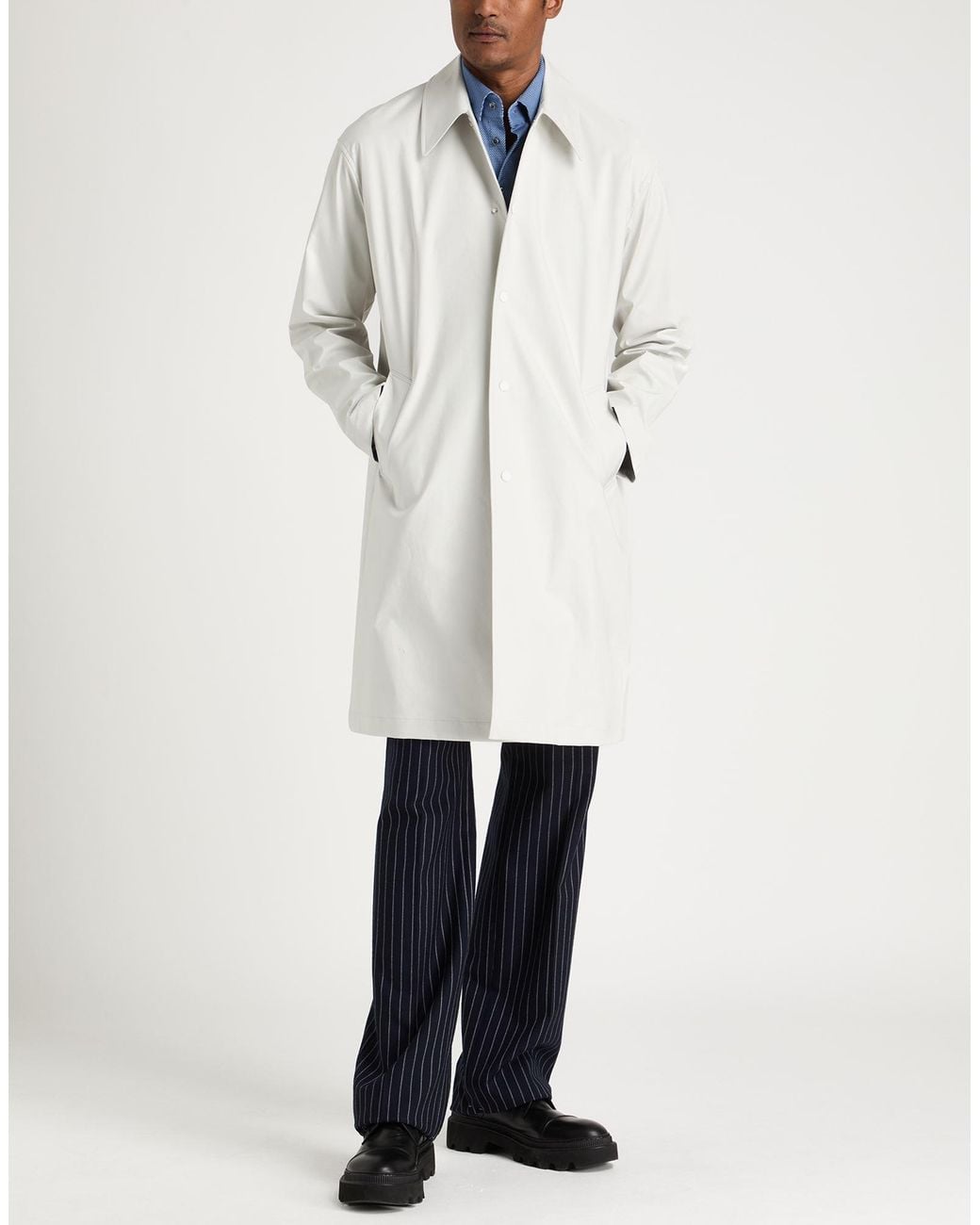 Lardini White Ivory Overcoat & Trench Coat Cotton, Polyurethane, Polyamide, Elastane for men