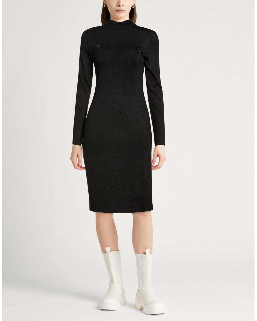 Patrizia Pepe Black Midi Dress Polyester, Polyamide, Metallic Fiber, Elastane