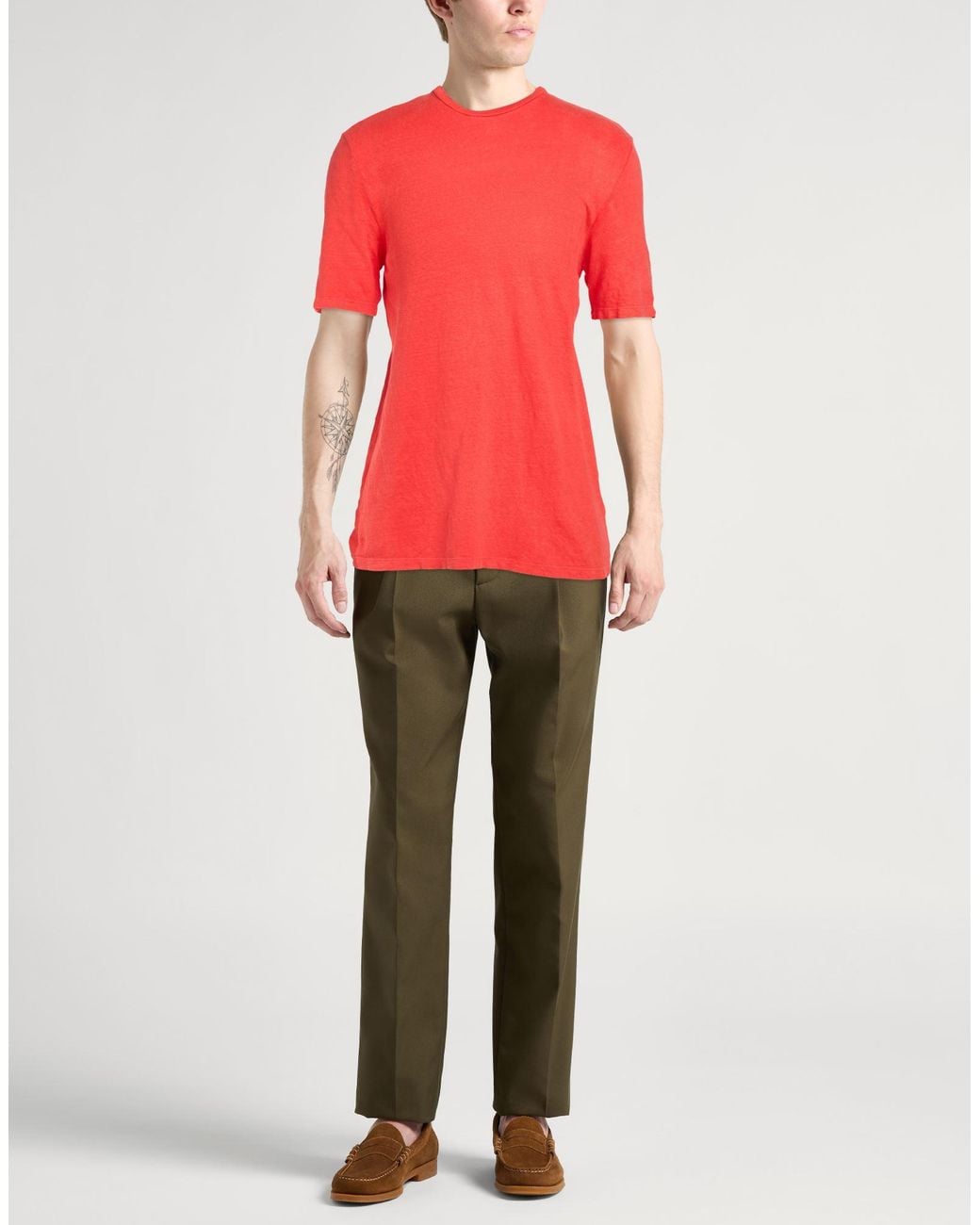 Majestic Filatures Red T-Shirt Linen, Elastane for men