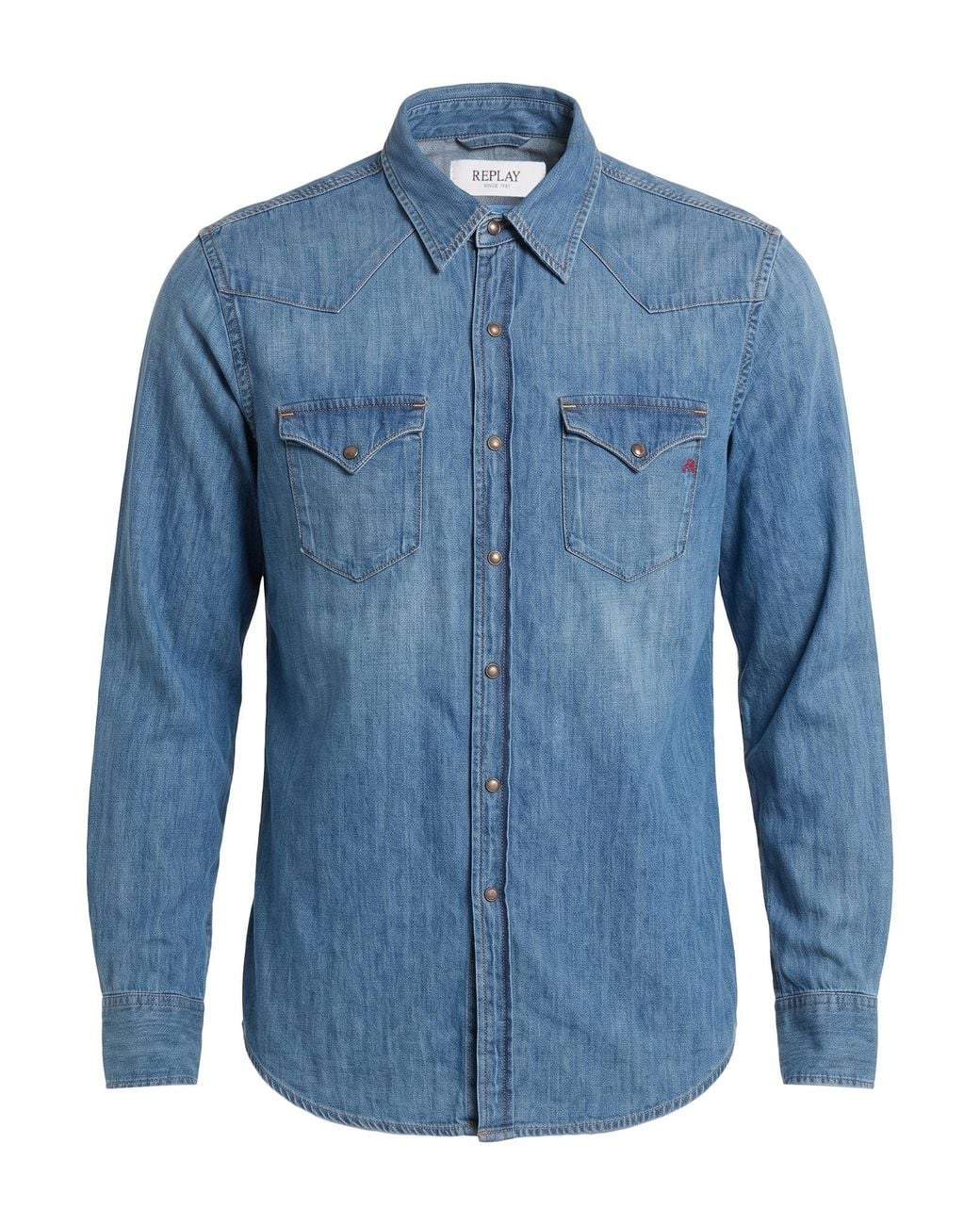 Replay Blue Denim Shirt Cotton for men
