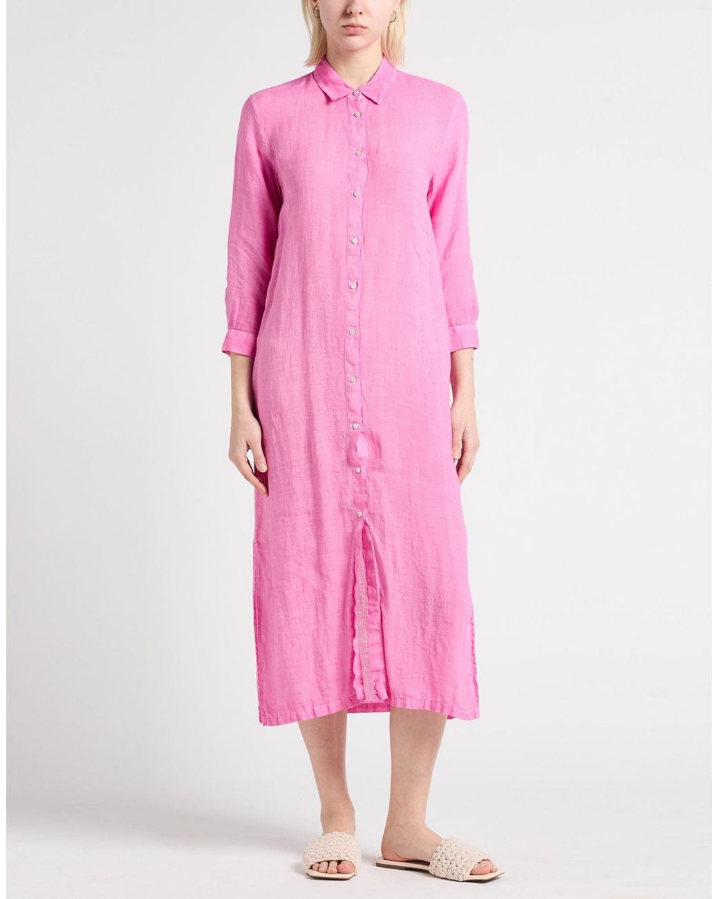 120% Lino Pink Midi Dress Linen