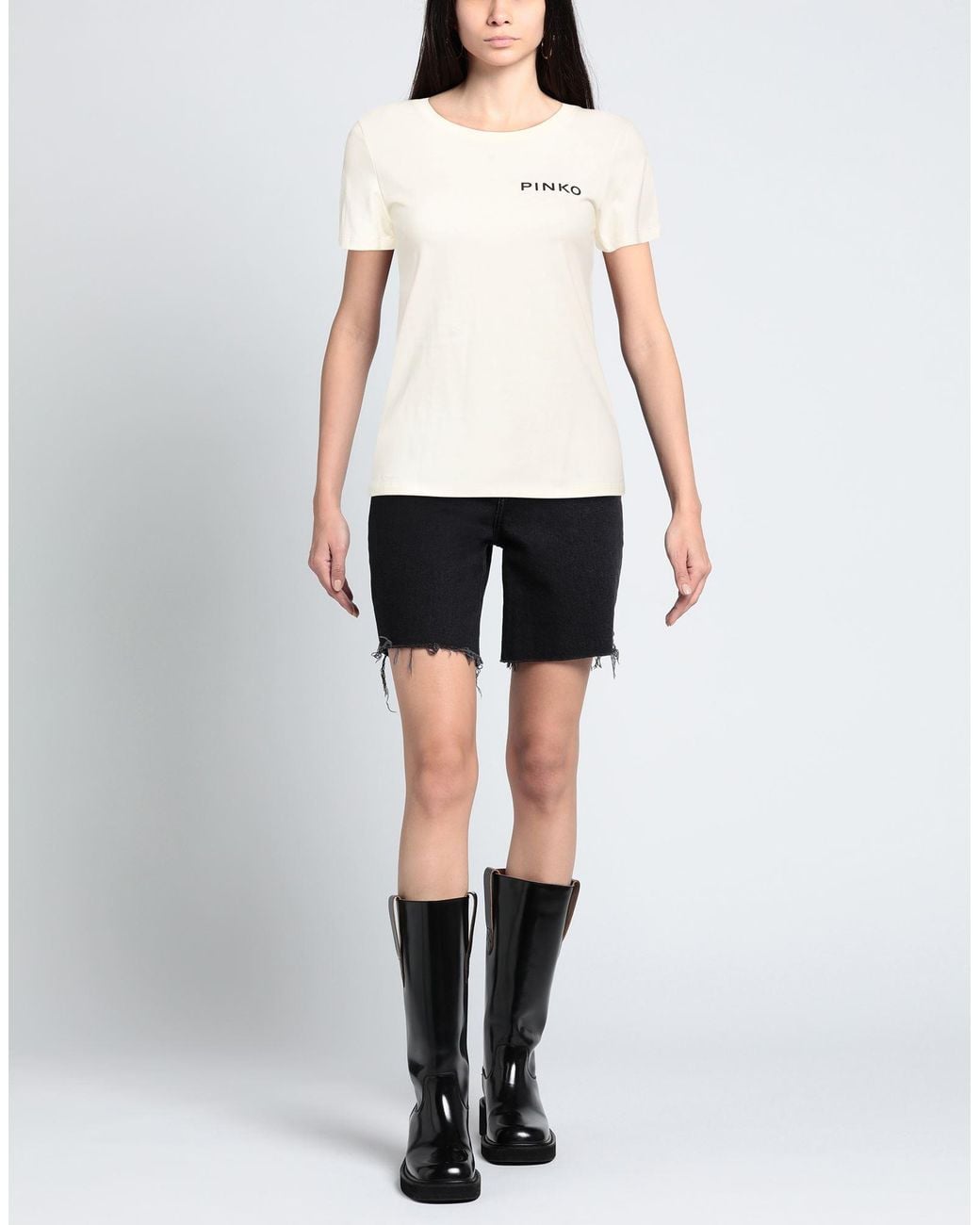 Pinko Natural Denim Ivory T-Shirt Cotton, Elastane