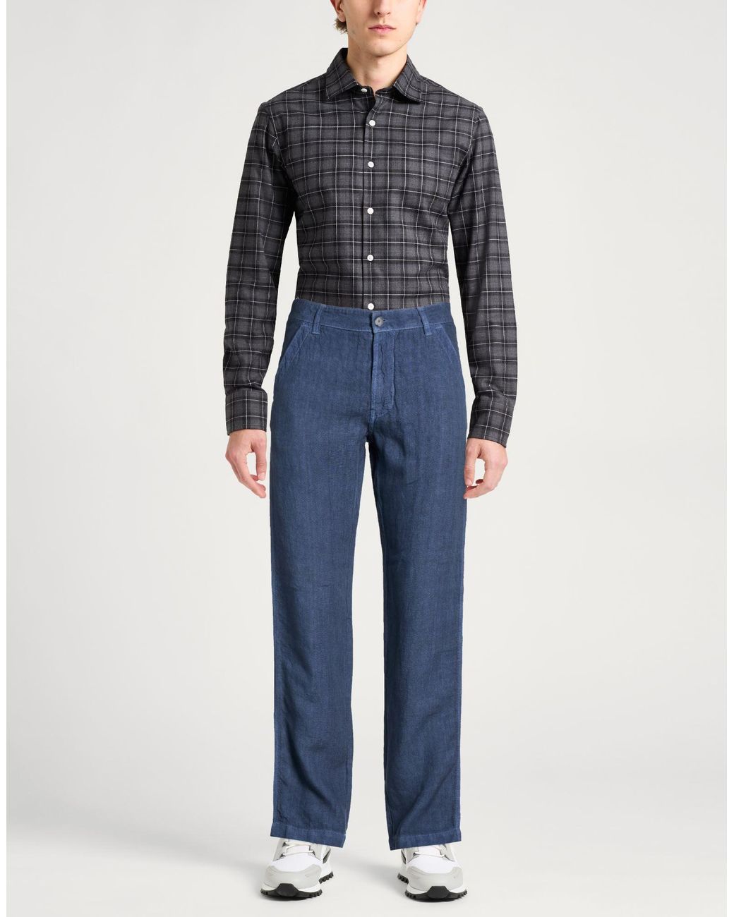 120% Lino Blue Pants for men