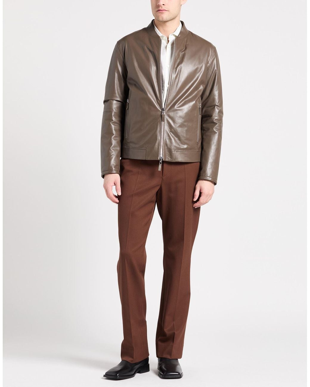 Emporio Armani Brown Military Jacket Lambskin, Virgin Wool, Cashmere for men