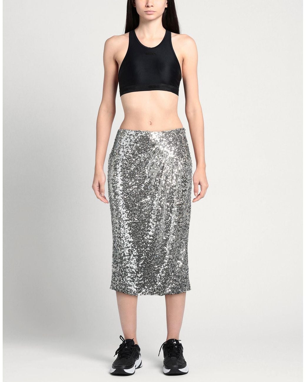 Rinascimento Gray Midi Skirt Polyester, Elastane