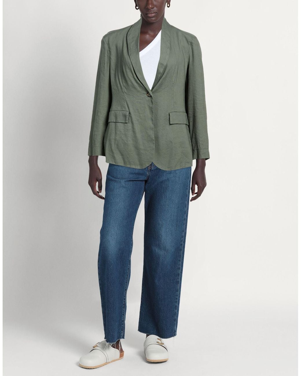 ALESSIA SANTI Green Military Blazer Linen, Viscose, Elastane