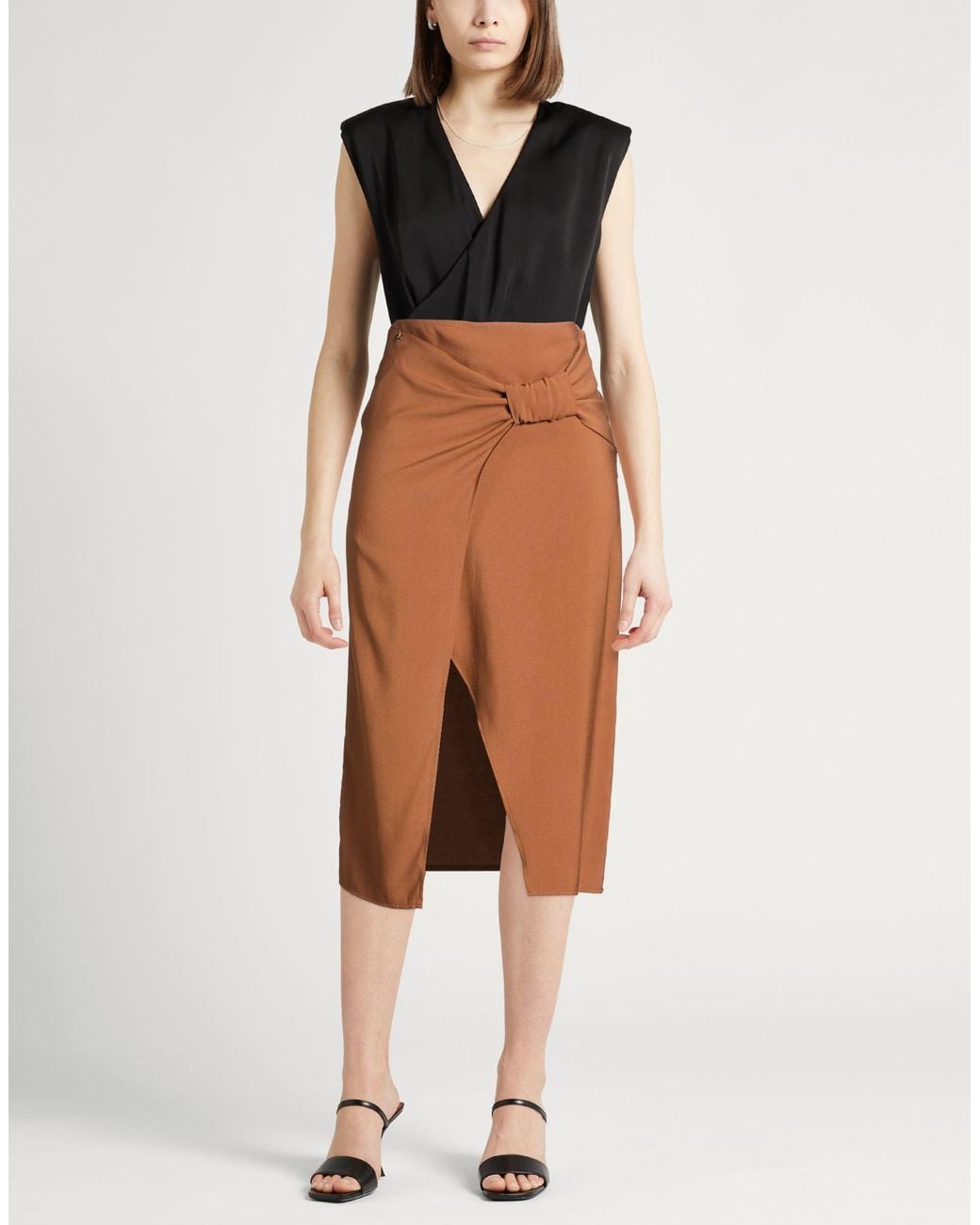 Liu Jo Brown Camel Midi Skirt Viscose, Polyester