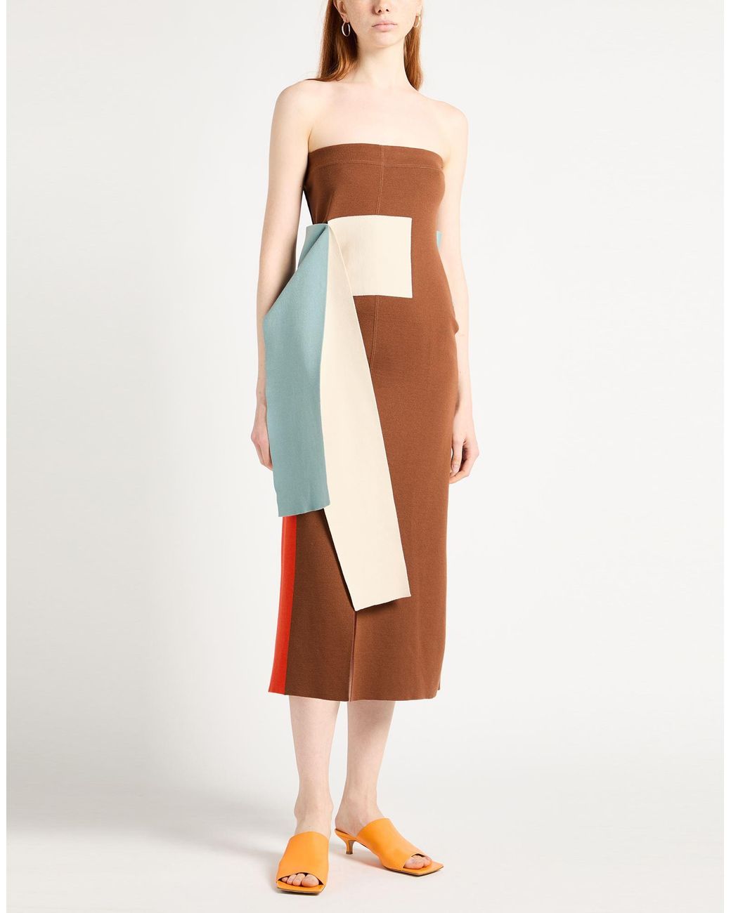 Fendi Brown Midi Dress Wool, Polyamide, Elastane