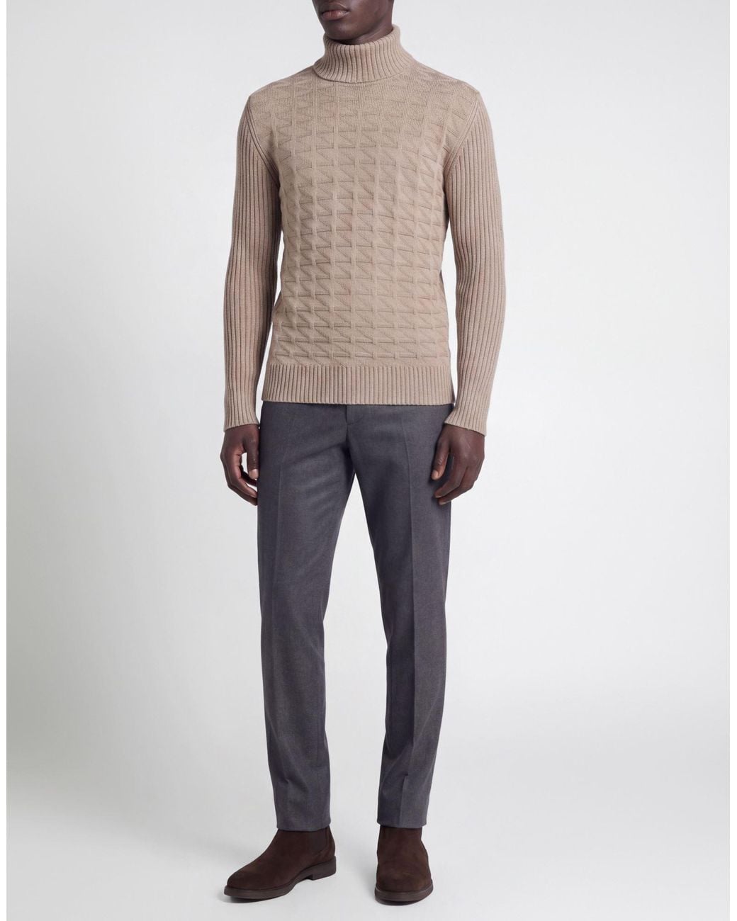 PHILOTINTO Gray Taupe Turtleneck Merino Wool, Acrylic for men