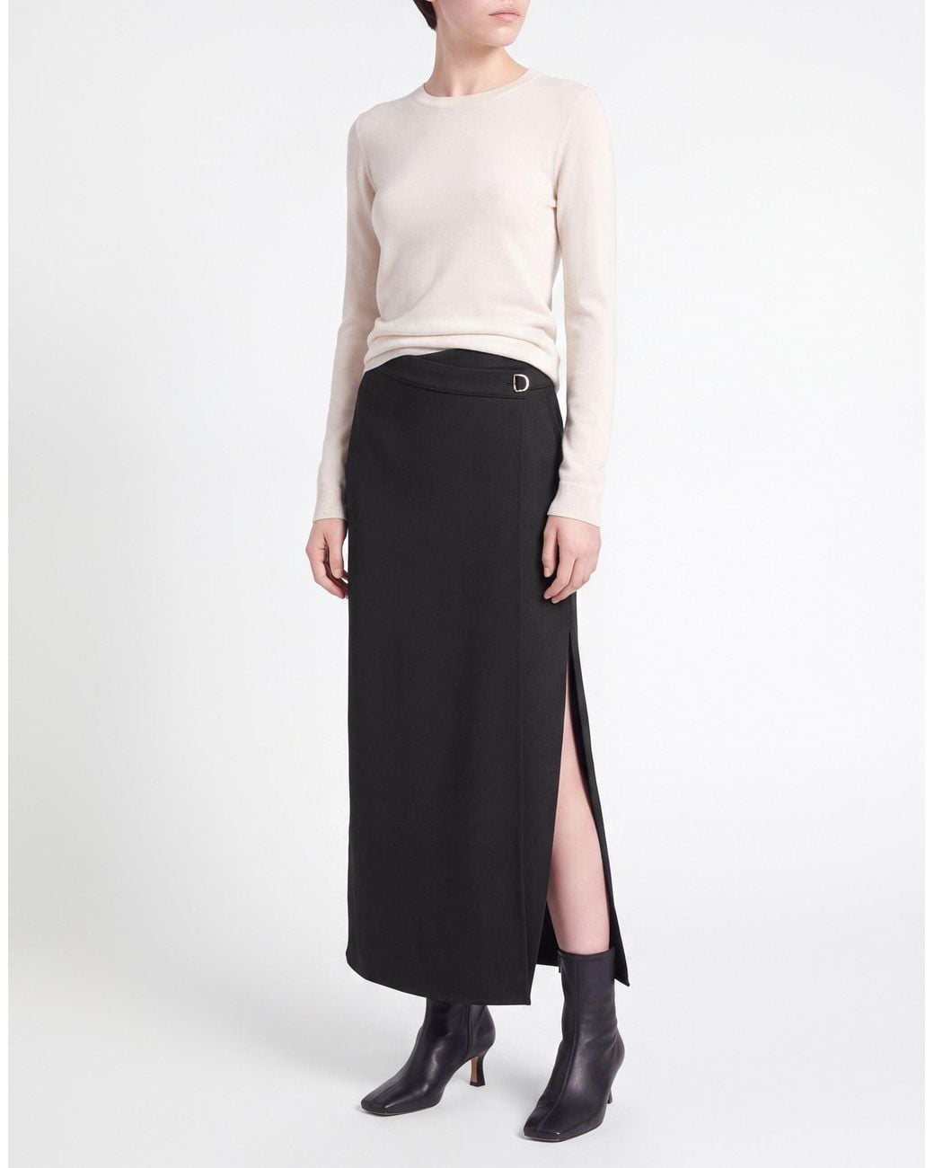 Alpha Studio Black Midi Skirt Polyester, Virgin Wool, Elastane