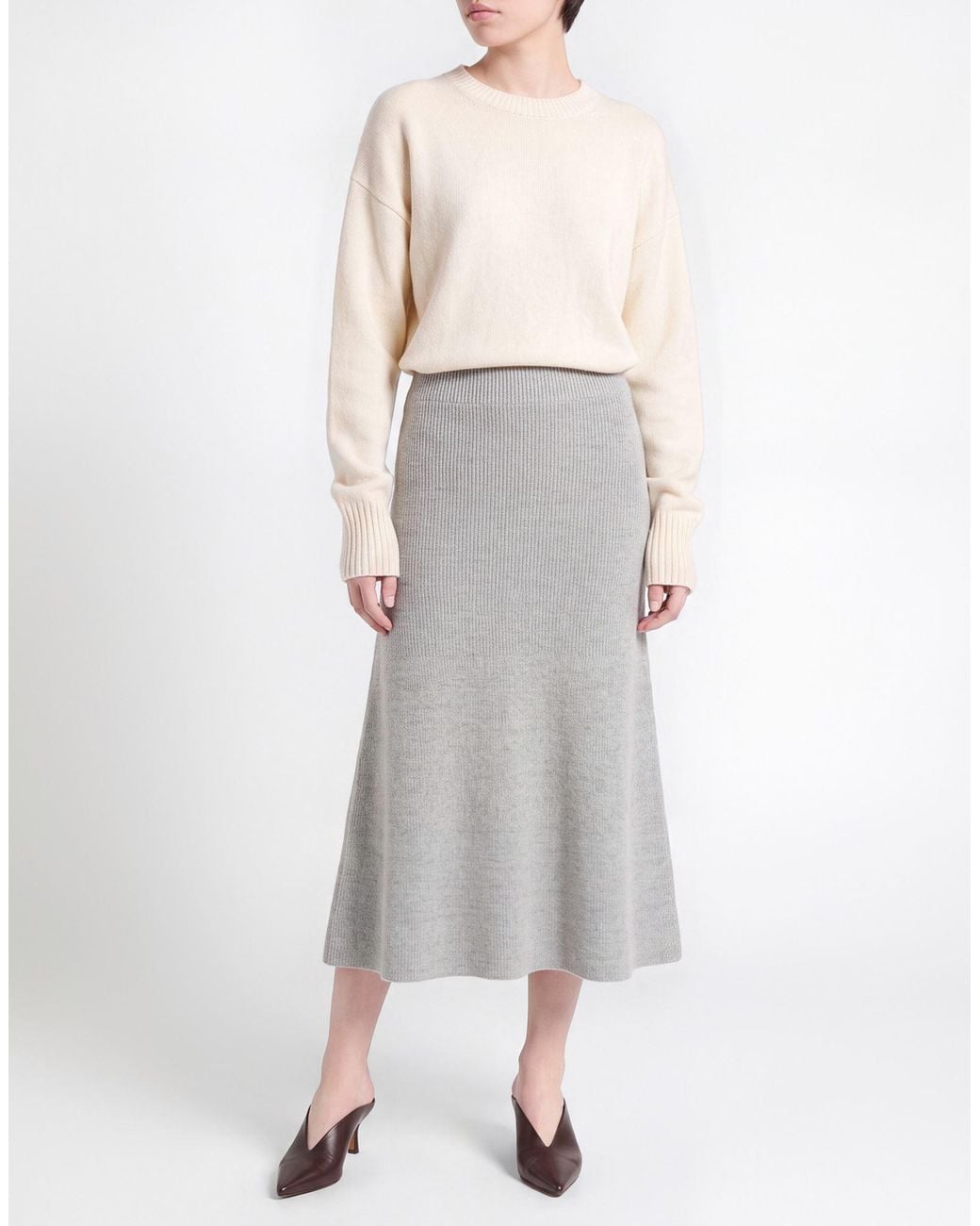 Fabiana Filippi Gray Midi Skirt Virgin Wool, Mohair Wool, Polyamide, Silk, Cashmere