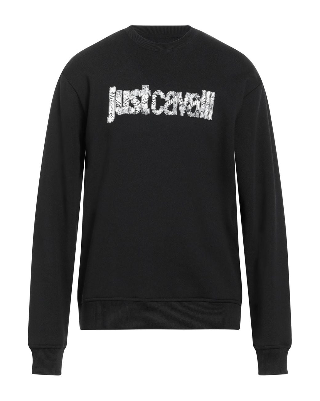 Just Cavalli Black Printed Crewneck Cotton Sweatshirt for men