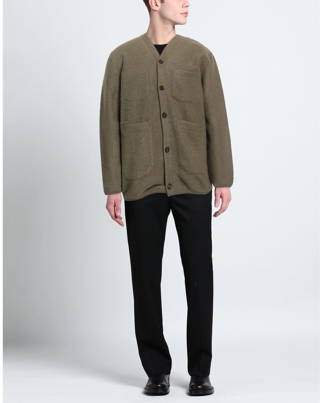 Universal Works Green Military Cardigan Wool, Polyester for men