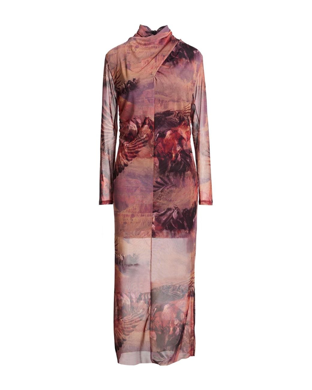AllSaints Red Mauve Maxi Dress Polyester, Elastane