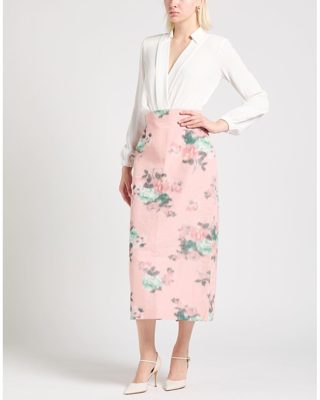 Philosophy Di Lorenzo Serafini Pink Midi Skirt Linen, Polyester