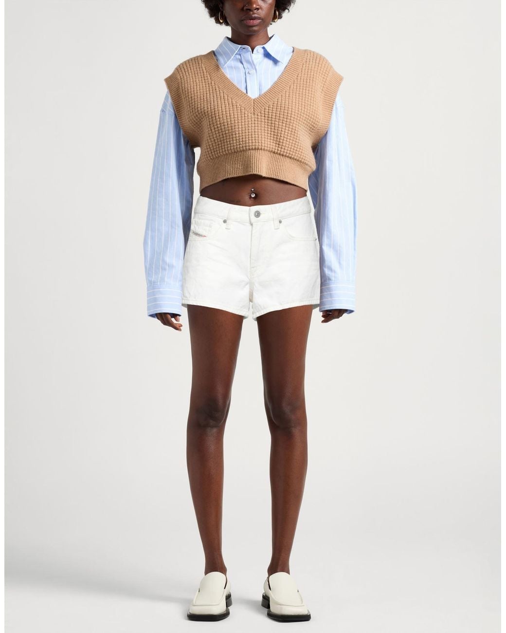 DIESEL White Denim Shorts Cotton