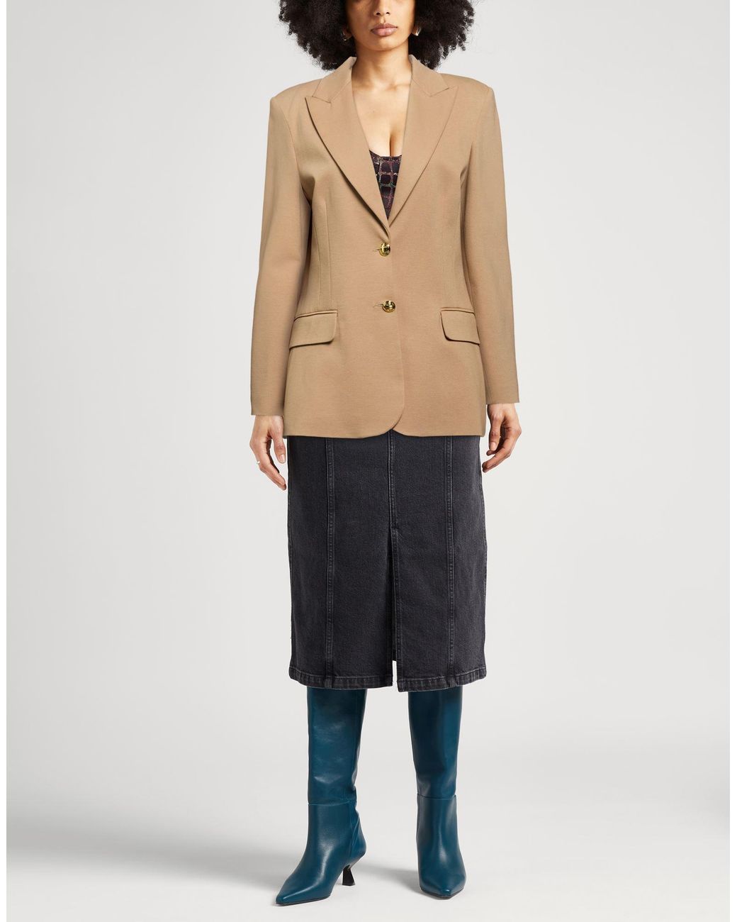 Gaelle Paris Natural Camel Blazer Viscose, Polyamide, Elastane