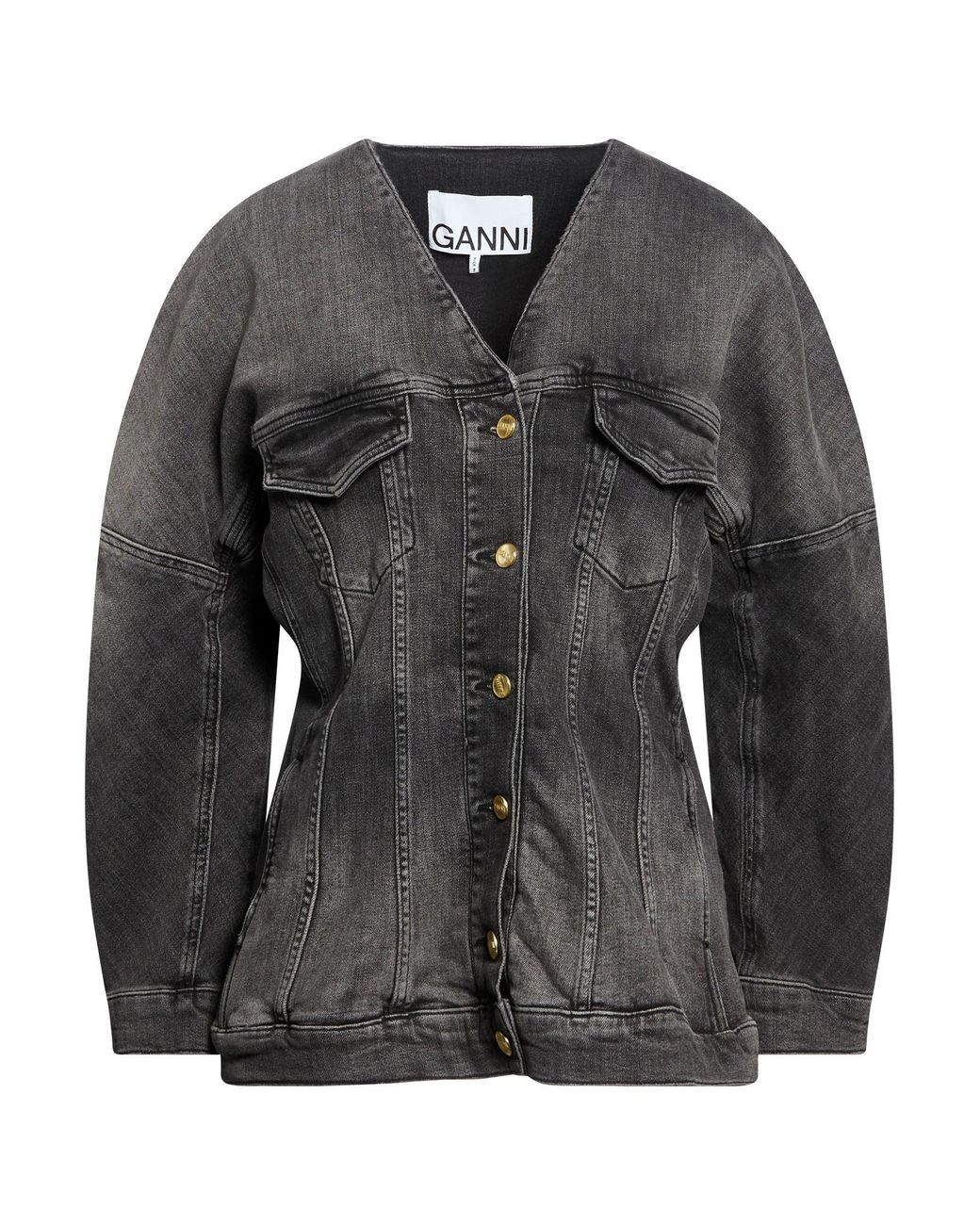 Ganni Black Charcoal Denim Outerwear Cotton, Elastane