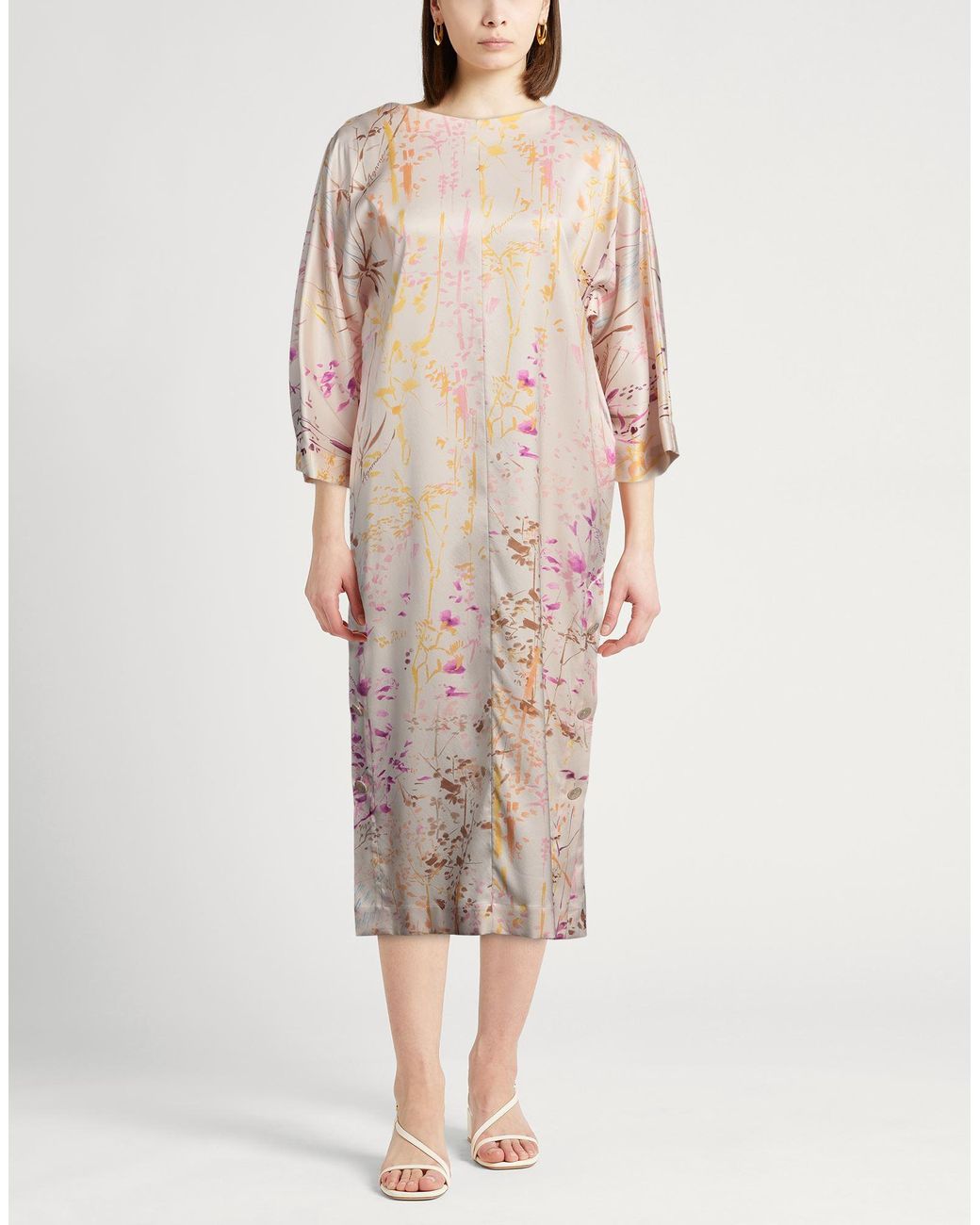 Agnona Natural Ivory Midi Dress Silk, Elastane