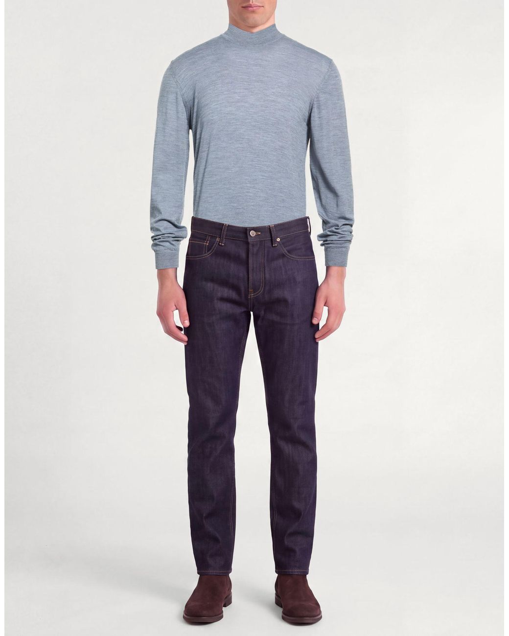 Fedeli Blue Slate Turtleneck Virgin Wool for men