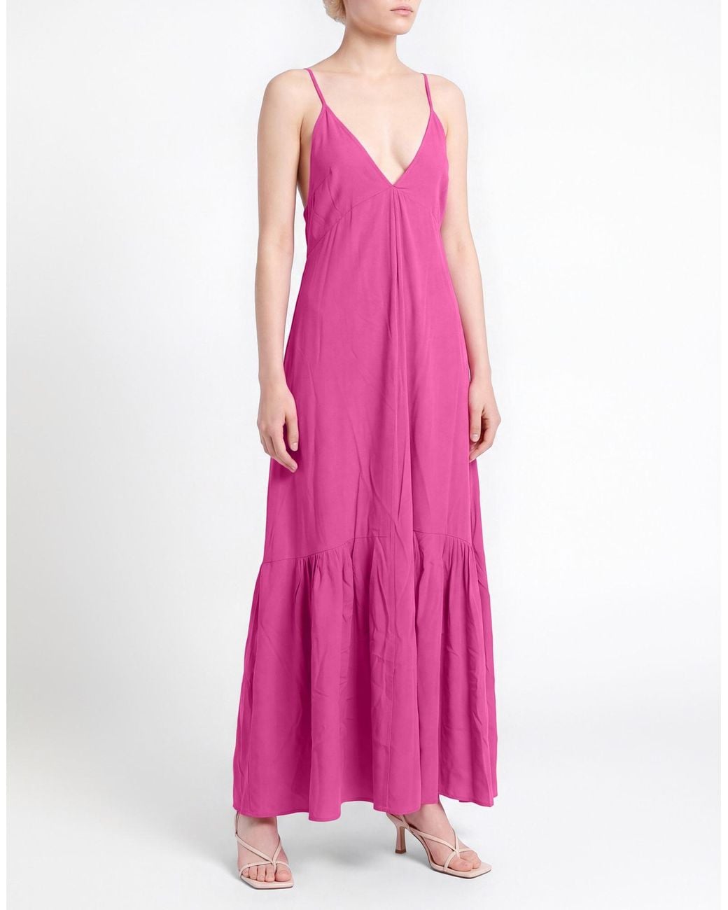 Suoli Pink Fuchsia Maxi Dress Acetate, Silk