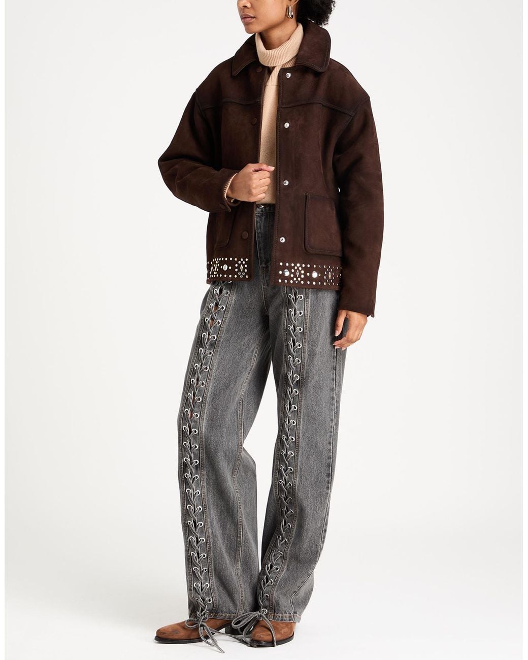 Sandro Brown Chocolate Jacket Lambskin