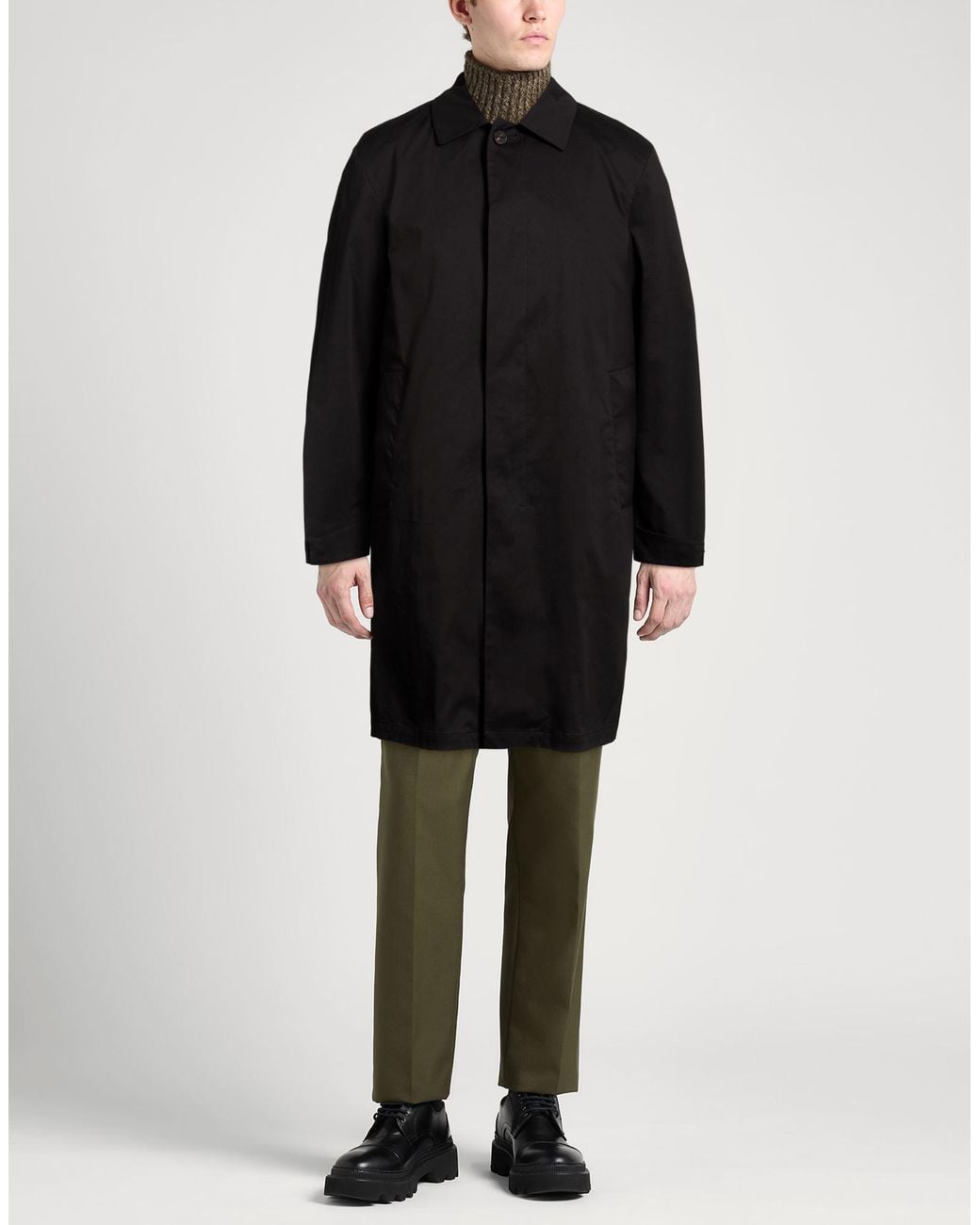 Hevò Black Overcoat & Trench Coat Cotton, Nylon, Elastane for men