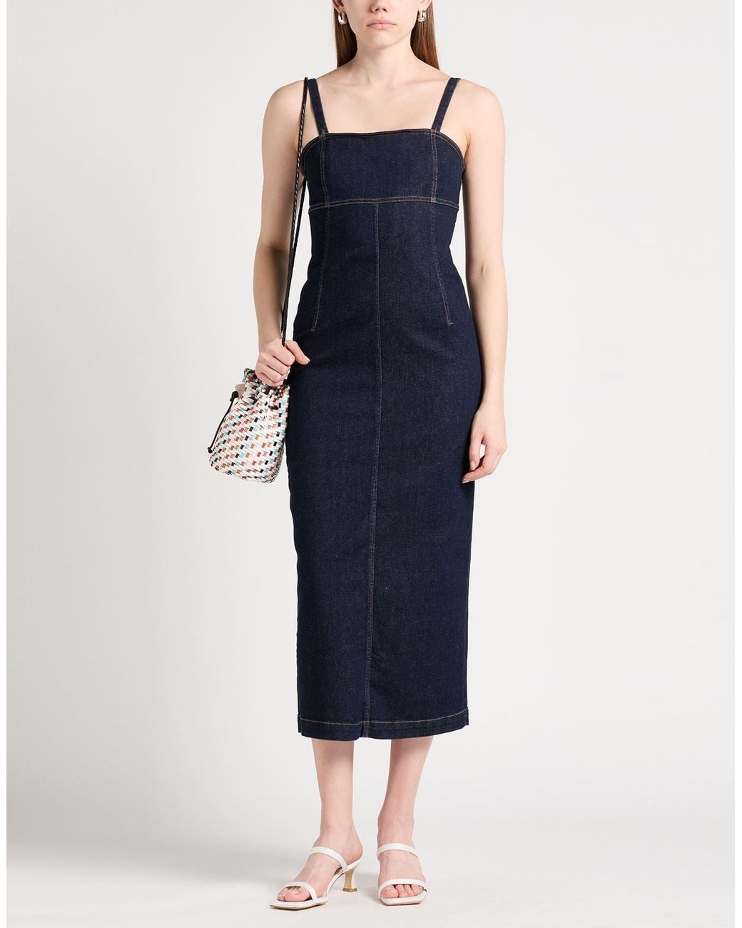 Weekend by Maxmara Blue Midi Dress Cotton, Elastane