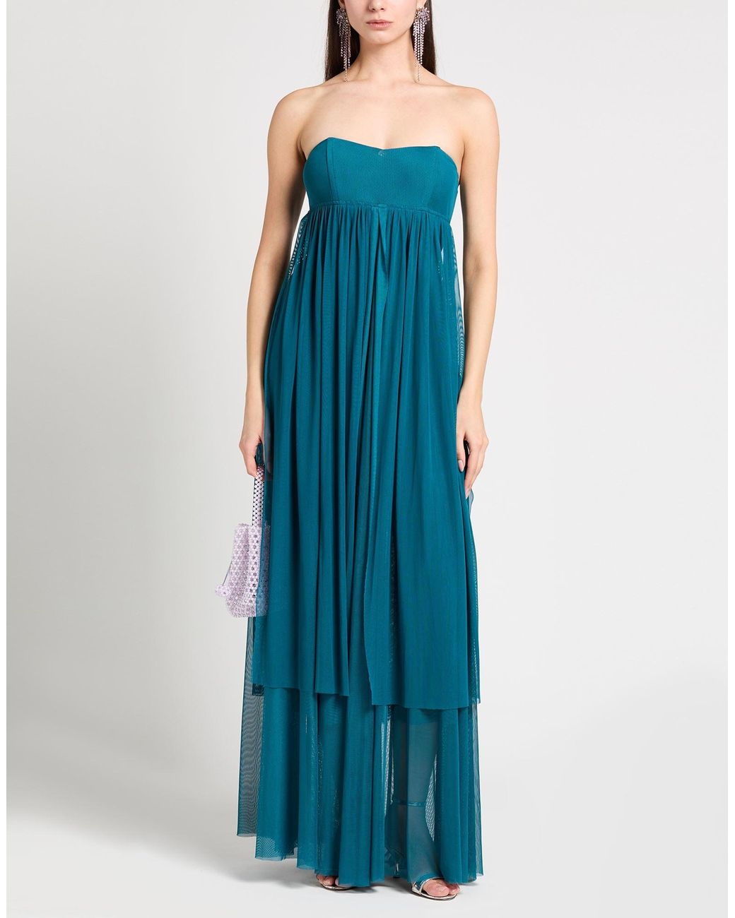 Pinko Blue Maxi Dress Polyester, Elastane