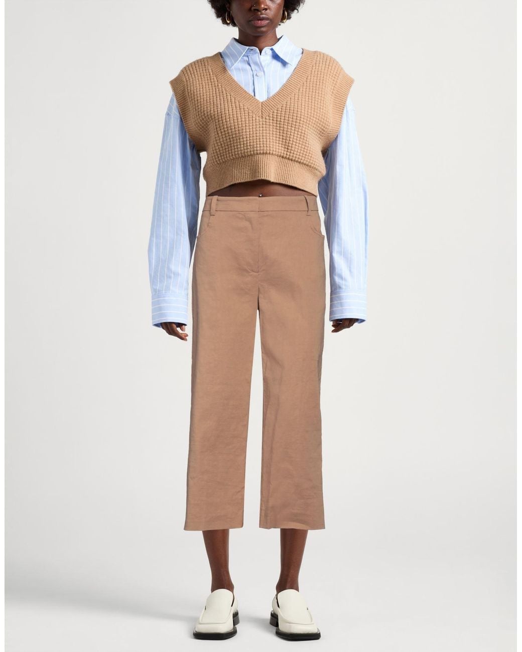 Pinko Natural Camel Pants Linen, Viscose, Elastane
