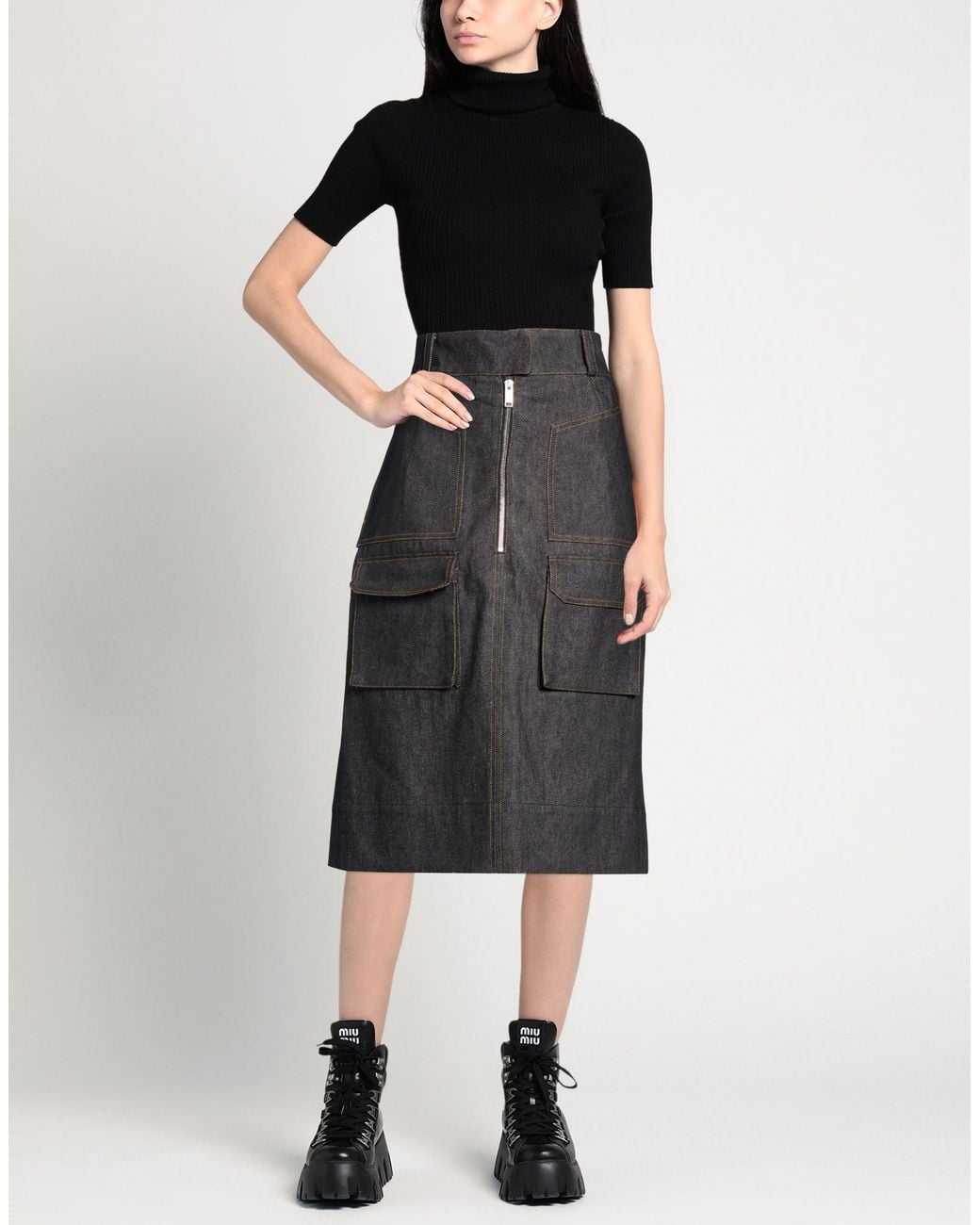 Maison Kitsuné Black Charcoal Denim Skirt Cotton