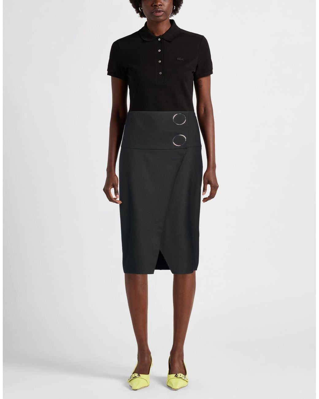 Patrizia Pepe Black Midi Skirt Polyester, Virgin Wool, Elastane