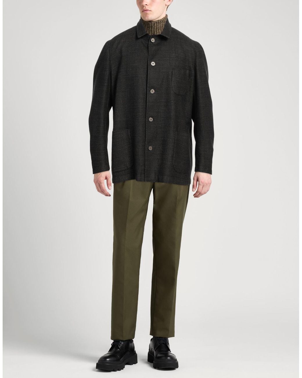 Santaniello Black Jacket Wool, Cotton for men